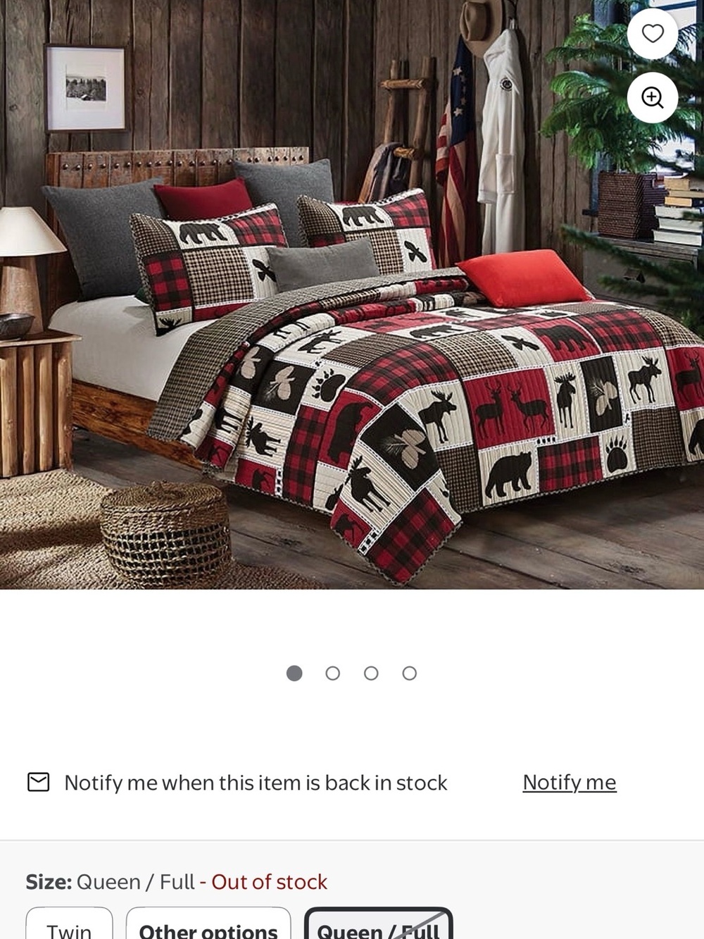 Rustic Cabin Patchwork Quilt, Red, Black, Cream & Brown Moose Bear bird pattern